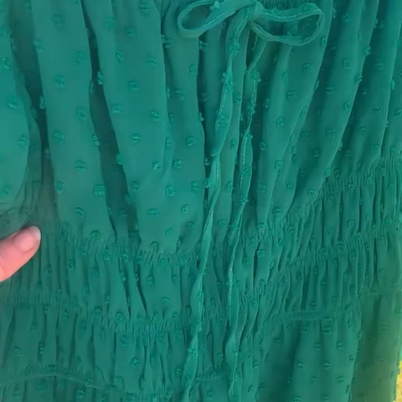 Emerald Green Swiss Dot Smocked Babydoll Mini Dress | Cottagecore Milkmaid Style - Picture 7 of 8